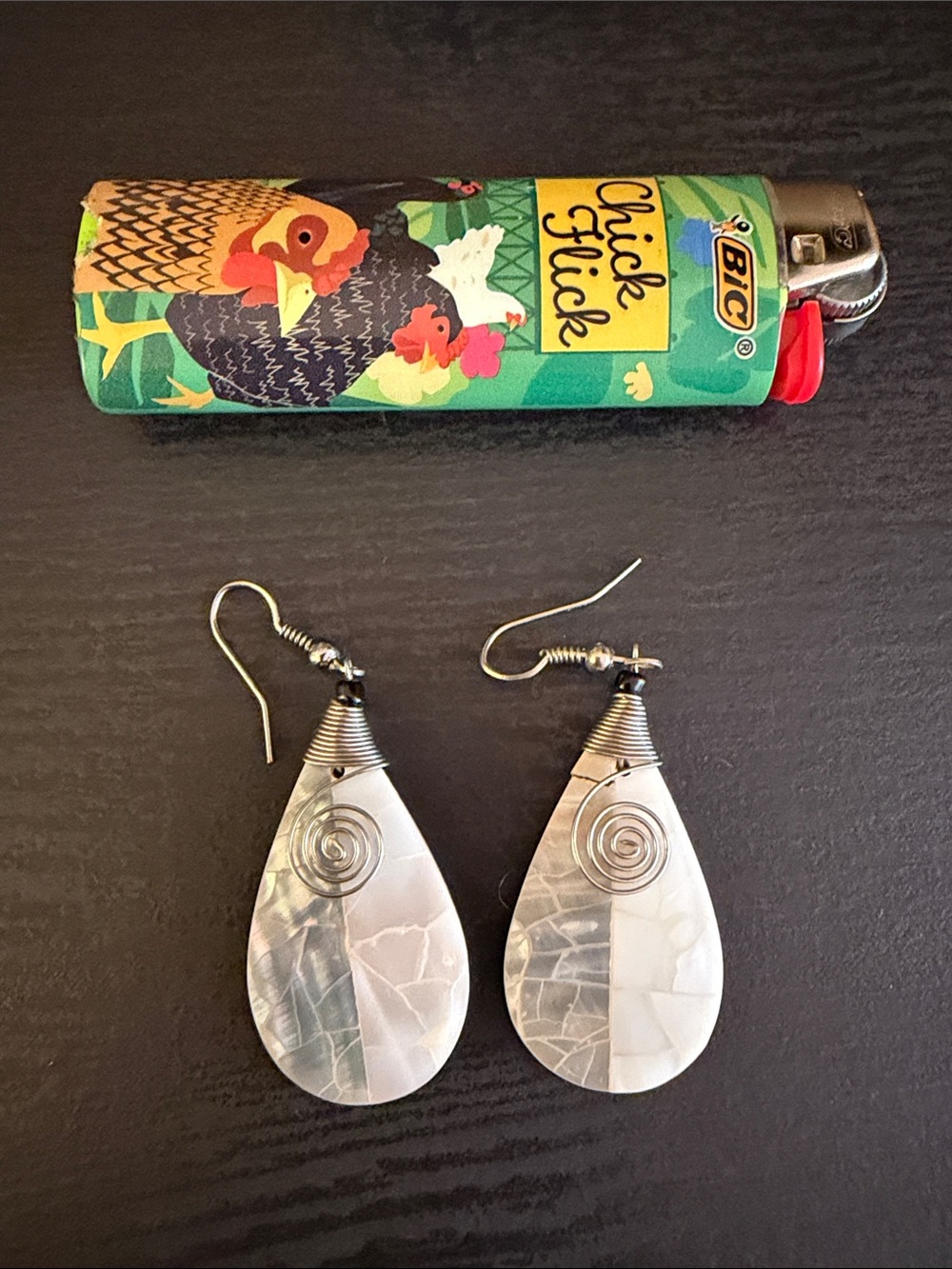 Mother of Pearl White Teardrop Shell Earrings with Silver Wire Detail